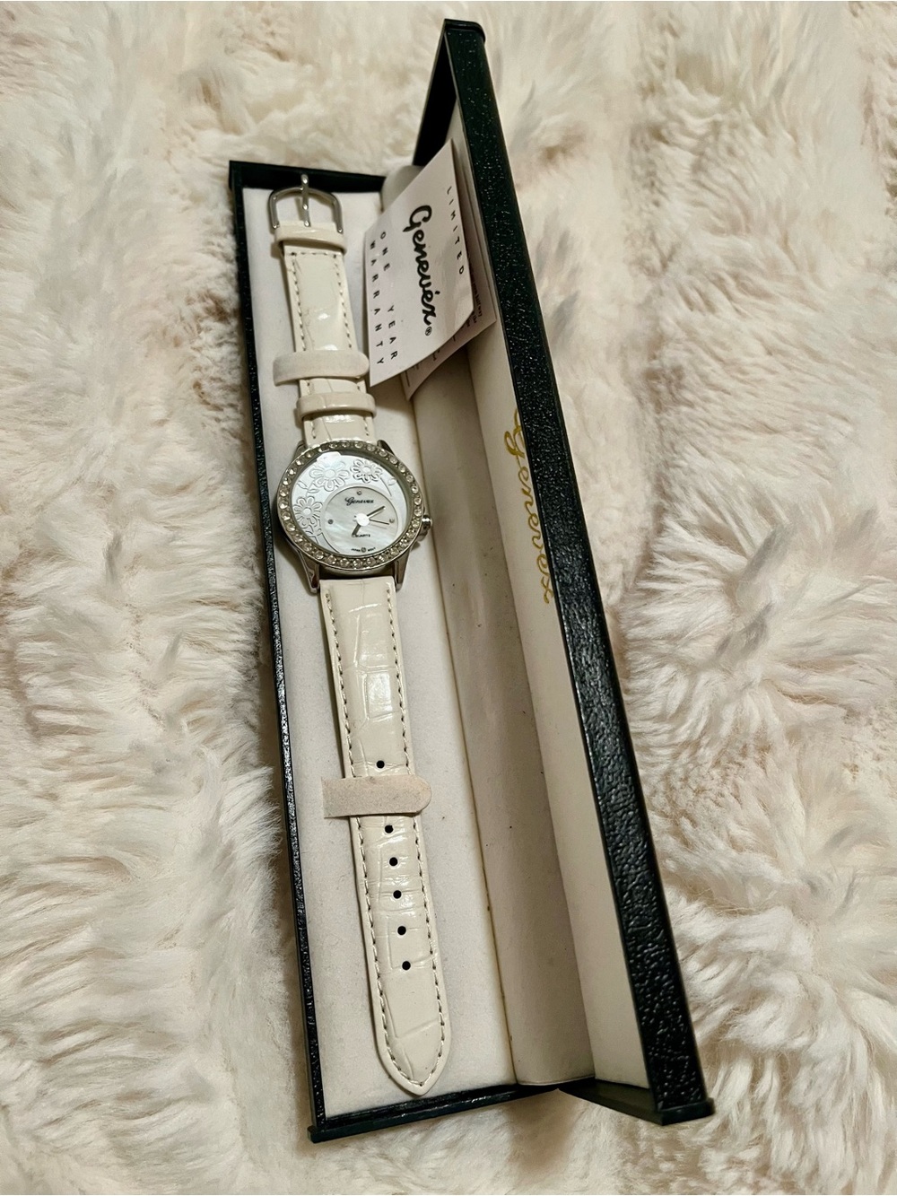 Genevex Women's White Crystal Accent Watch